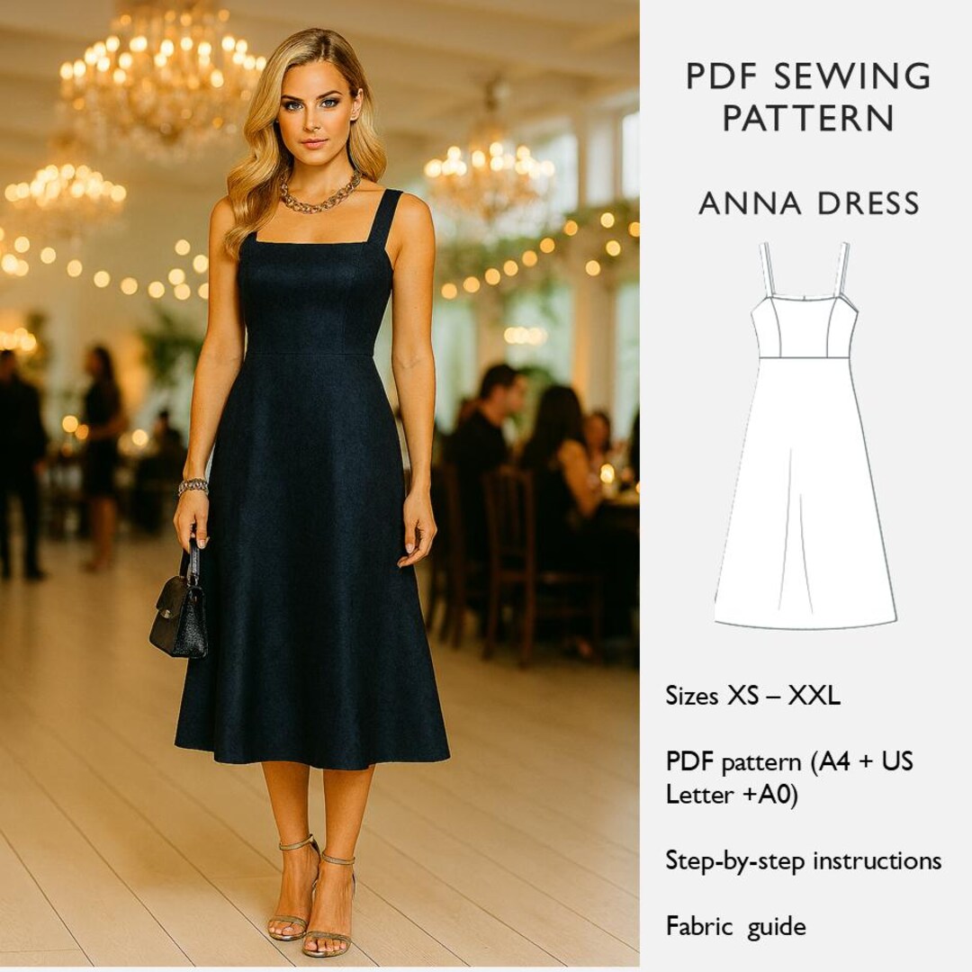 A-line Midi Dress Sewing Pattern - Wide 4cm Straps, Princess Bodice - PDF  Digital Download - in English - Etsy