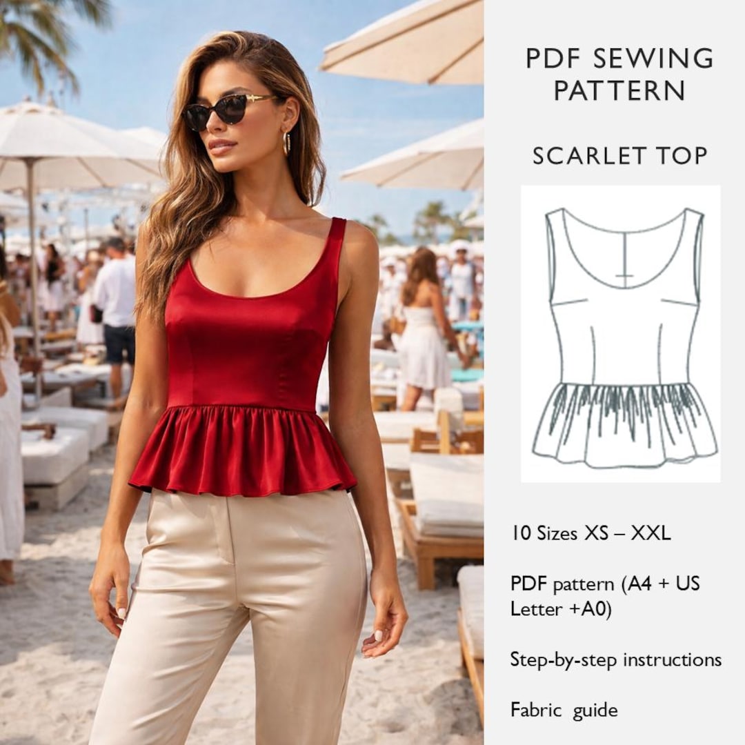 Peplum Blouse Sewing Pattern PDF | Sleeveless Women’s Top Pattern ...