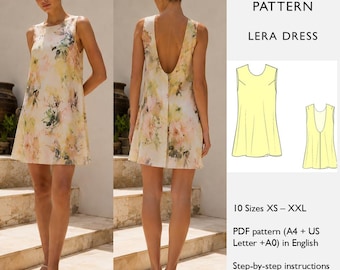 Dress Sewing Pattern  | Sleeveless Mini Shift Dress Pattern | Open Back Summer Dress | PDF Digital Download Sewing Pattern - in English