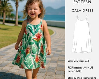 Girls Dress Sewing Pattern - Tent Style Straps Summer Dress - PDF Digital Download  - in English
