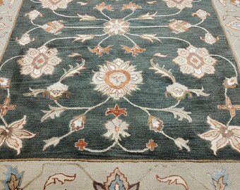 Hand Tufted Sage Green Traditional Area Rug | Floral Oriental Wool Rug ...