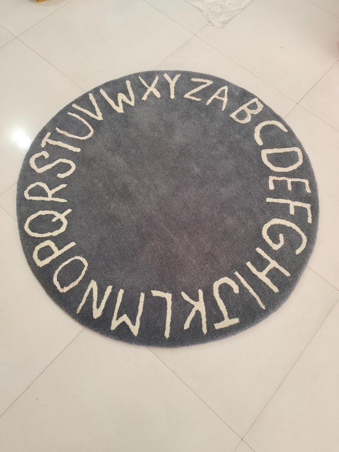 Hand Tufted Alphabet Rug, ABC Learning Round Rug for Kids Room, Wool ...