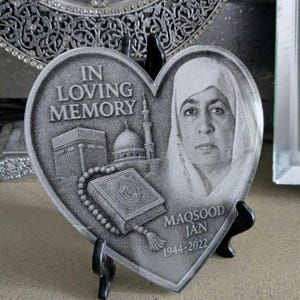Islamic Grave Marker | Muslim Memorial Plaque for Mum | Heart-Shaped Cemetery Sign | In Loving Memory | Personalized Islamic Decoration