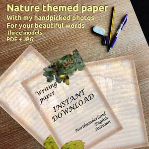 Papel de escribir imprimible, sutilmente rayado / Naturaleza Northumberland Otoño inglés / Descarga instantánea / Fotos seleccionadas - 3 modelos JPG + PDF