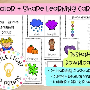 Color and Shape Flashcards for Toddlers – Printable Preschool Learning Cards – Neutral Homeschool Activity