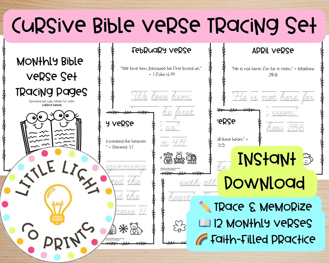 Cursive Bible Verse Tracing Set: Christian Handwriting Practice (PDF ...