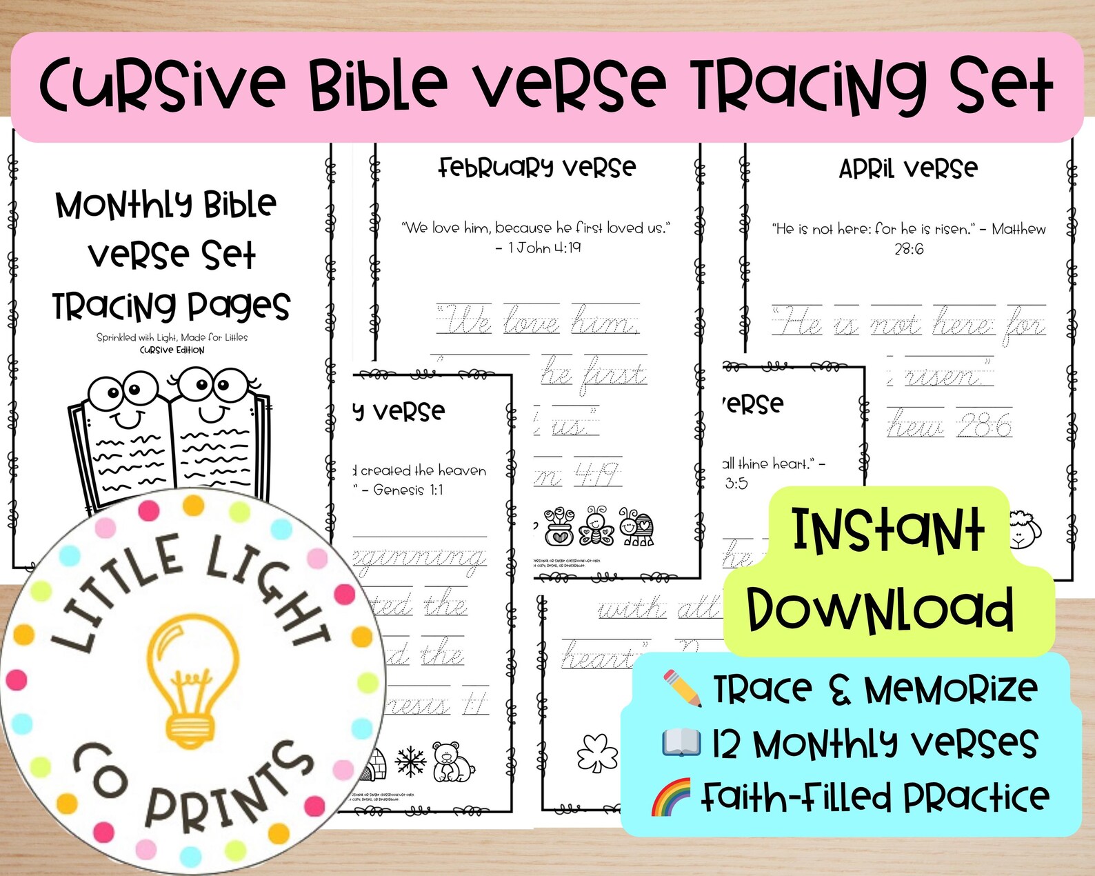 Cursive Bible Verse Tracing Set: Christian Handwriting Practice (PDF ...