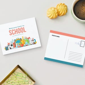 Cartão-postal editável de volta às aulas | Cartão de boas-vindas para professores e alunos para impressão | Nota de boas-vindas digital para a sala de aula