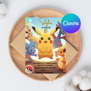 Editable Poke Birthday Invitation, Pika Birthday Party Template, Boys Digital Birthday Invitation, Instant Download, template invitation.
