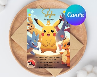 Editable Poke Birthday Invitation: Pika Party Template (Digital Download 5x7" PDF)