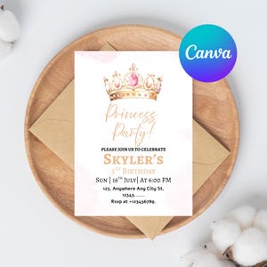 Invitation d'anniversaire princesse royale de 5e anniversaire princesse 5e anniversaire modifiable d'invitation princesse filles modèle château de la couronne