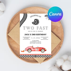 Editable Two Fast Birthday Invitation, Vintage Car, Vintage Race Car Invitation, Race Car 2nd Birthday, TWO Fast Birthday, Retro Race Car