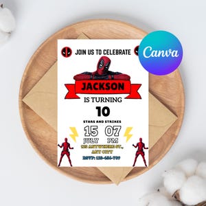 Editable Wolverine & Deadpool Birthday Invitation – Superhero Party Evite, Digital Template, Printable Download