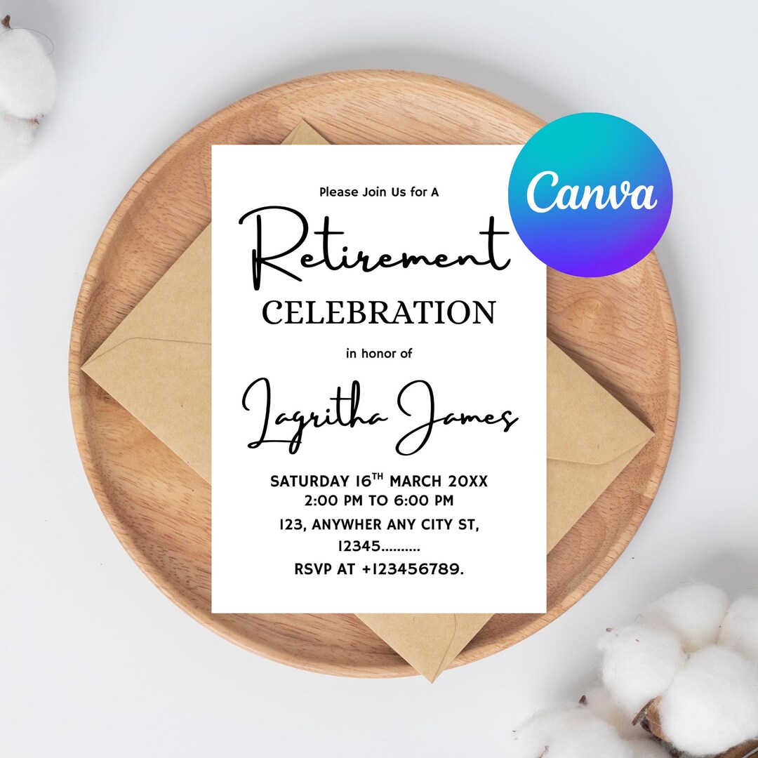 Retirement Inite Editable Retirement Party Invitation Template: Minimalist Printable ...