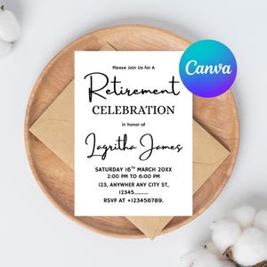 Editable Retirement Party Invitation Template – Minimalist Printable Evite, Teacher or Corporate Retirement, PDF Digital Download