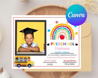 Editable Preschool Graduation Certificate Template (Digital Download, 11x8.5 in)