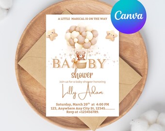 Teddy Bear Baby Shower Invitation Template: Gender Neutral (Digital Download)
