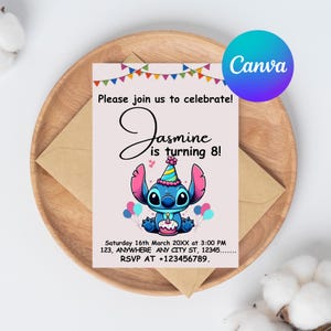 Editable Stitch Birthday Invitation Template Editable Stitch Invite Canva, Printable invite instant download invitation lilo and stitch