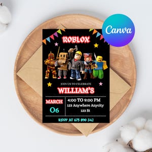Editable Roblox Birthday Invitation Template – Game Party Evite, Boys Printable Canva Design, 5x7” Digital Download