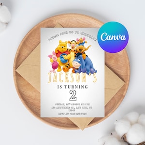 Winnie the Pooh invitation, printable editable boy girl birthday invite, electronic invitation, Teddy Bear invite template, Winnie invite
