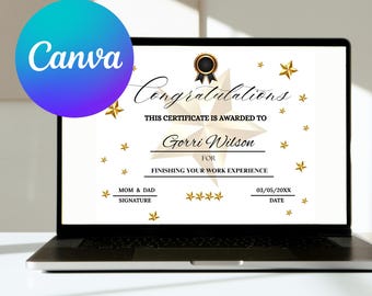Editable Achievement Certificate Template: Gold Design (Digital Print, Canva Template 11x8.5in)