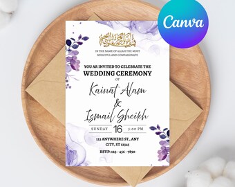 White & Gold Nikkah Invitation Template: Minimalist Islamic Wedding (DIY Digital Download 5x7" )