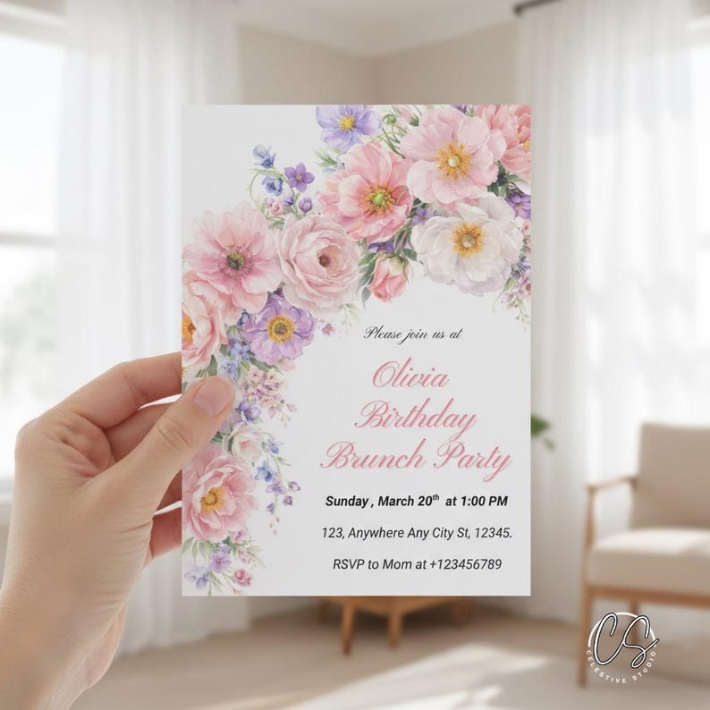 Editable Wildflower Birthday Brunch Invitation Template: Boho Floral (Digital Download 5x7" PDF) image 9