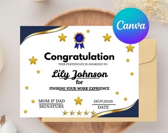 Editable Gold Achievement Certificate Template: Well Done Award (Digital Print 5x7in Canva Template)