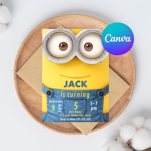 Minions Birthday Invitation Template: Yellow Party Invite (Editable Canva Template)