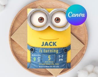 Editable Minions Yellow Birthday Invitation Template, Calling All The Minions Birthday Party, Kid Birthday Invite, Boys & Girls Party Invite