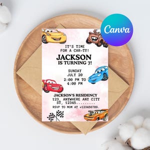 Lightning McQueen Birthday Invitation – Cars 2nd Birthday Party Evite, Editable Canva Template, Printable Digital Download