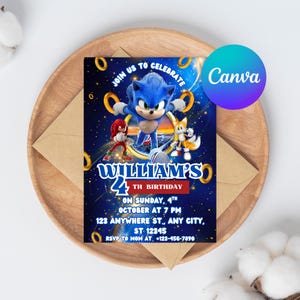 Sonic 3 Birthday Invitation, Super Hedgehog Boys Party Invite, Super Sonic Party Invitation, Editable Sonic Invite Template, Canva Template