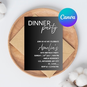 Dinner Party Invitation Template, Black Rehearsal Dinner Invite, Birthday Dinner Invitation, Dinner Party Invite, Editable template