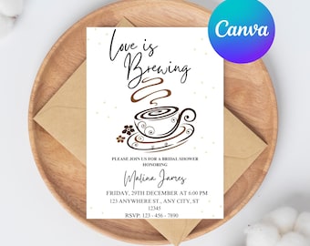 Modello di invito per addio al nubilato con caffè: l'amore sta fermentando (file PDF da scaricare digitalmente, formato 5x7")