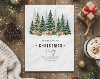 Inbjudan till julsamling med järnek i akvarellfärg, elegant vinterhelgkort, redigerbar Canvasmall, Navidadinbjudan