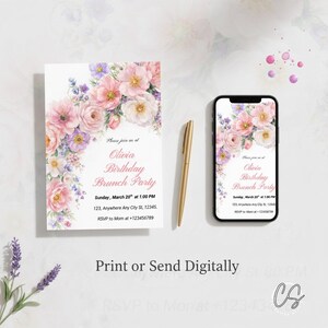 Editable Wildflower Birthday Brunch Invitation Template: Boho Floral (Digital Download 5x7" PDF) image 2