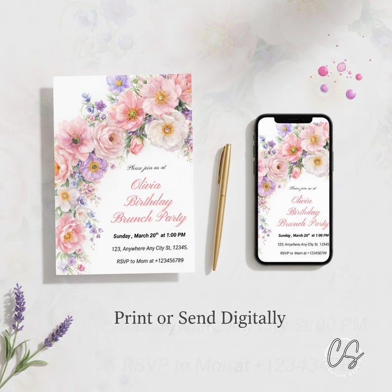 Editable Wildflower Birthday Brunch Invitation Template: Boho Floral (Digital Download 5x7" PDF) image 2