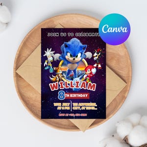 Sonic the Hedgehog Birthday Invitation – Editable Party Evite, Super Sonic Boys Printable Canva Template
