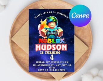 Roblox Geburtstagseinladung Vorlage: Game Party, bearbeitbares Canva Design (5x7) (Digital Download