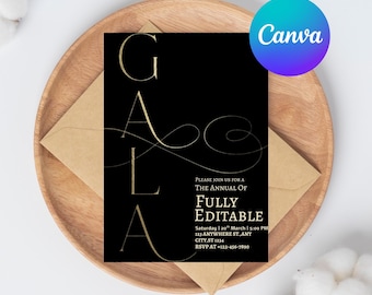 Editable Gala Invitation Template: Dinner Party, Business Event (Digital Download 5x7" Canva Template)