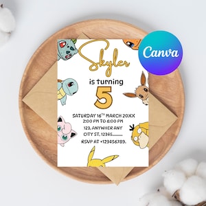 Editable Poke Birthday Invitation, Pika Birthday Party Template, Boys Digital Birthday Invitation, Instant Download, template invitation.