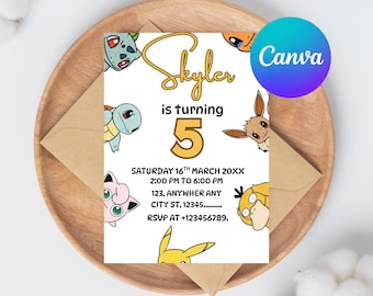 Editable Poke Birthday Invitation: Pika Party Template (Digital Download 5x7" PDF )