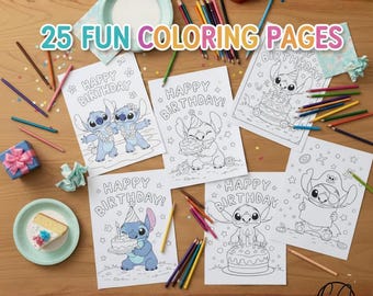 Dibujos para colorear de Stitch tropical para cumpleaños / Actividad para fiestas infantiles (Descarga digital)