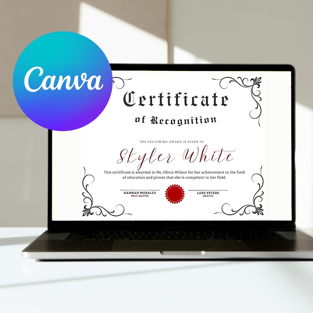 Editable Certificate of Recognition Template: White and Gold Canva ...