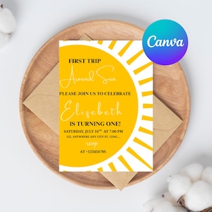First Trip Around the Sun Birthday Invitation – Editable Mobile Phone Evite, 1st Birthday Digital Download