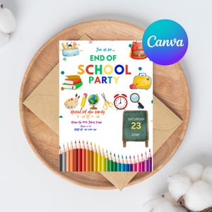 Editable End of School Party Schools Out Party Invitation, Download Summer Invite, Canva Template, Instant Download