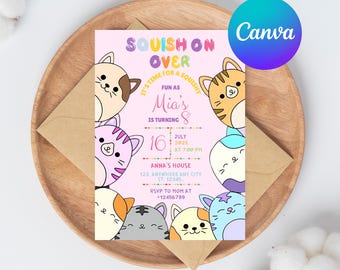 Squishies Birthday Party Invitation: Soft Toy Theme (Digital Template 5x7" PDF)