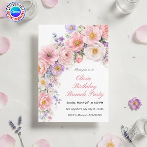 Editable Wildflower Birthday Brunch Invitation Template: Boho Floral (Digital Download 5x7" PDF) image 1