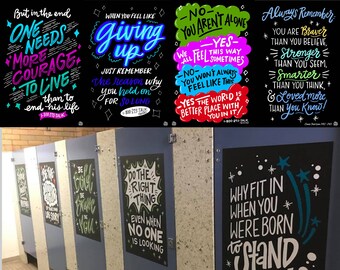 4 Suicide Prevention Bathroom Stall Vinyl Decals  | InSTALLing Inspiration Teen Life Saving Posters for Schools | 20"x30" Stickers for Walls