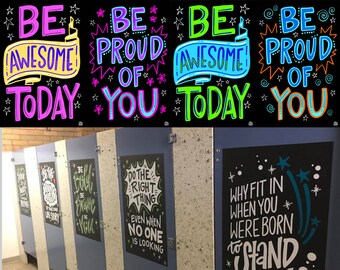 4 "Awesome & Proud" Bathroom Stall Vinyl Decals InSTALLing Inspiration Positive Gender Neutral Murals for Schools  20"x30" Sticker for Walls